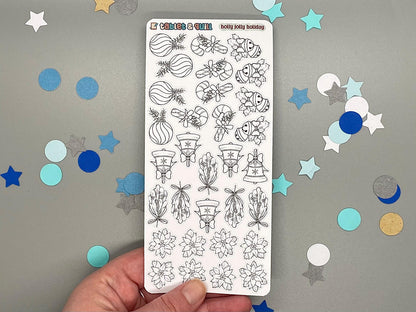 Christmas Themed Holly Jolly Holiday DIY Color Black & White Sticker Sheet