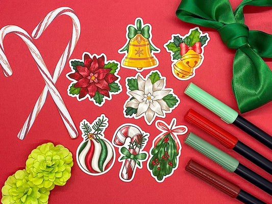 Christmas Themed Holly Jolly Holiday Sticker Flakes Die Cut Set
