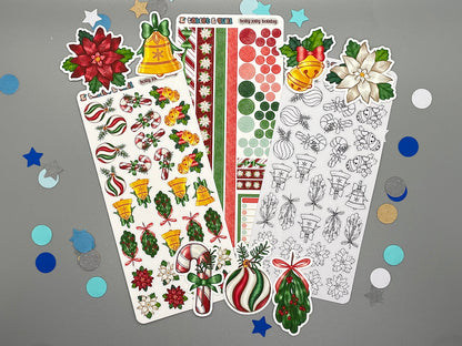 Christmas Themed Holly Jolly Holiday Color Sticker Sheet