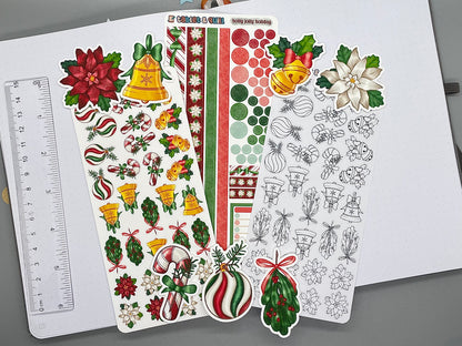 Christmas Themed Holly Jolly Holiday Sticker Flakes Die Cut Set
