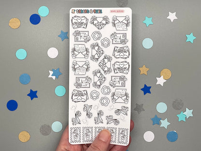 Valentine Themed Love Notes Black & White DIY Color Sticker Sheet