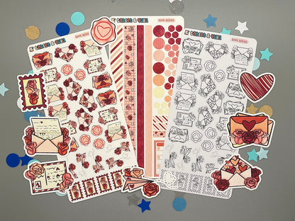 Valentine Themed Love Notes Color Sticker Sheet