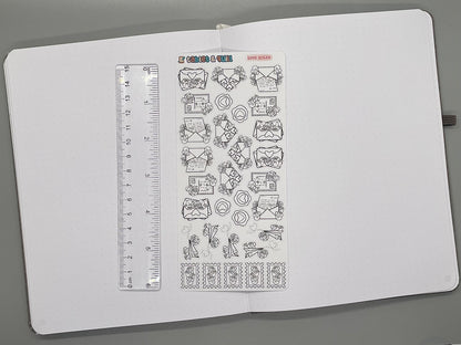 Valentine Themed Love Notes Black & White DIY Color Sticker Sheet