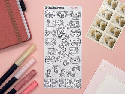 Valentine Themed Love Notes Black & White DIY Color Sticker Sheet