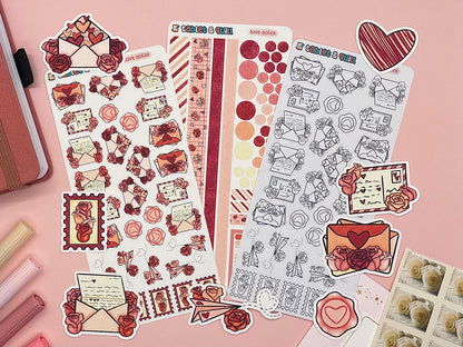 Valentine Themed Love Notes Color Sticker Sheet