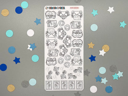 Valentine Themed Love Notes Black & White DIY Color Sticker Sheet