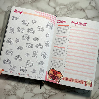 Valentine Themed Love Notes Black & White DIY Color Sticker Sheet