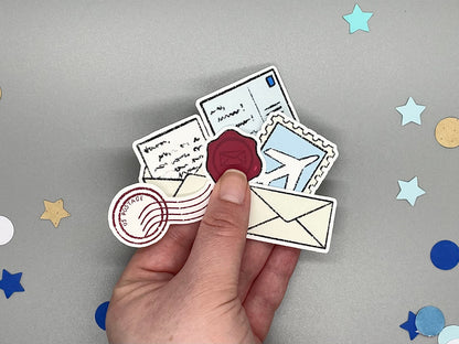 Set of mail themed die cut sticker flakes for bullet journals and planners.