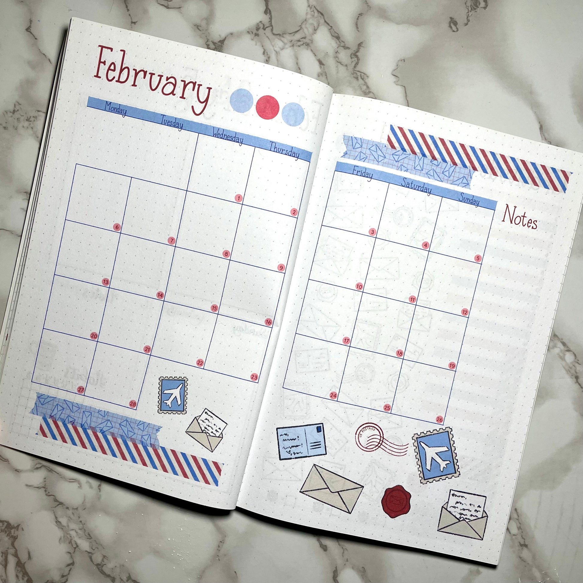 Weekly bullet journal book themed spread drawn into a premade bullet journal style planner. 