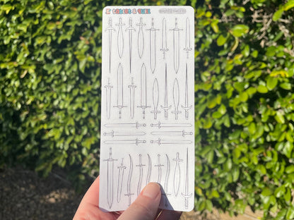 Sword Themed Mighty Swords DIY Color Black & White Sticker Sheet
