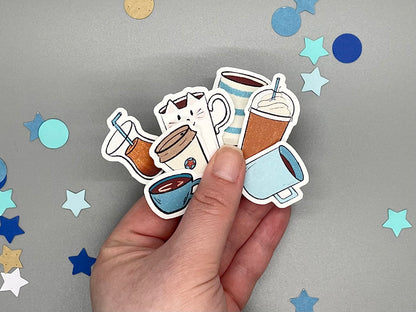 Set of coffee themed die cut sticker flakes for bullet journals and planners.