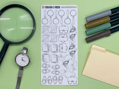 Detective Themed Mysterious Detective DIY Color Black & White Sticker Sheet