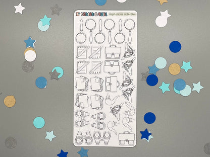 Detective Themed Mysterious Detective DIY Color Black & White Sticker Sheet