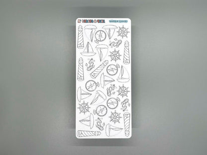 Sea Themed Nautical Travels DIY Color Black & White Sticker Sheet