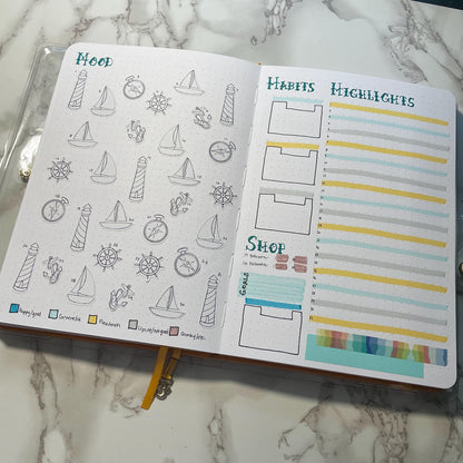 Sea Themed Nautical Travels DIY Color Black & White Sticker Sheet