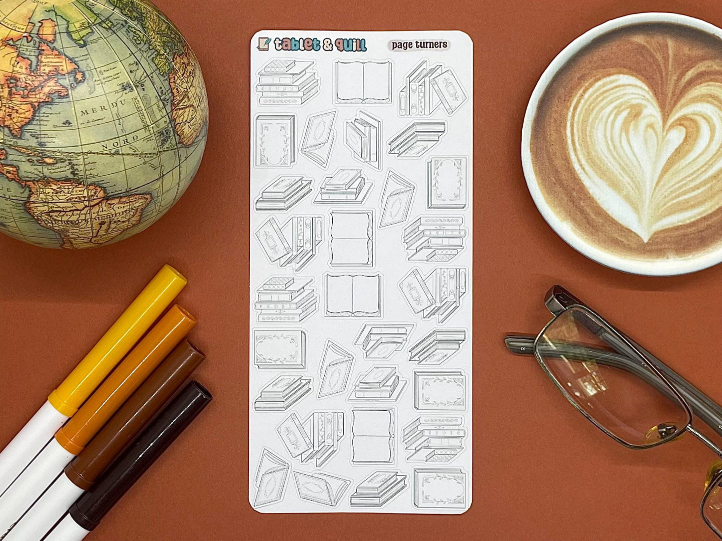 Book Themed Page Turners DIY Color Black & White Sticker Sheet