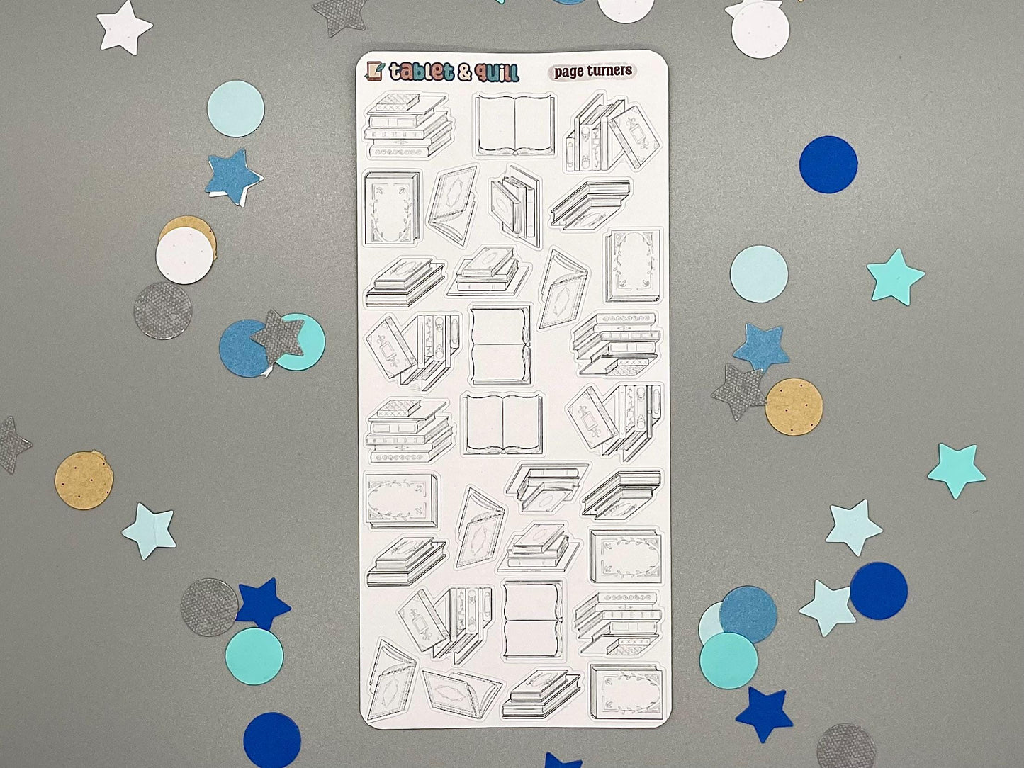 Book Themed Page Turners DIY Color Black & White Sticker Sheet