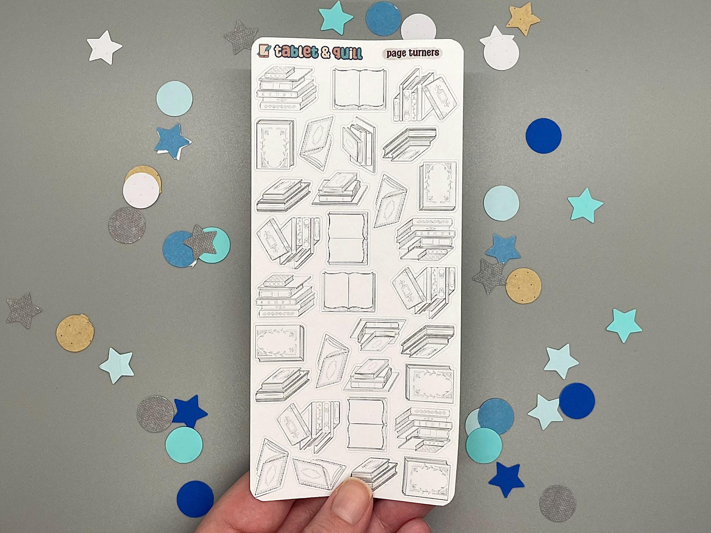Book Themed Page Turners DIY Color Black & White Sticker Sheet