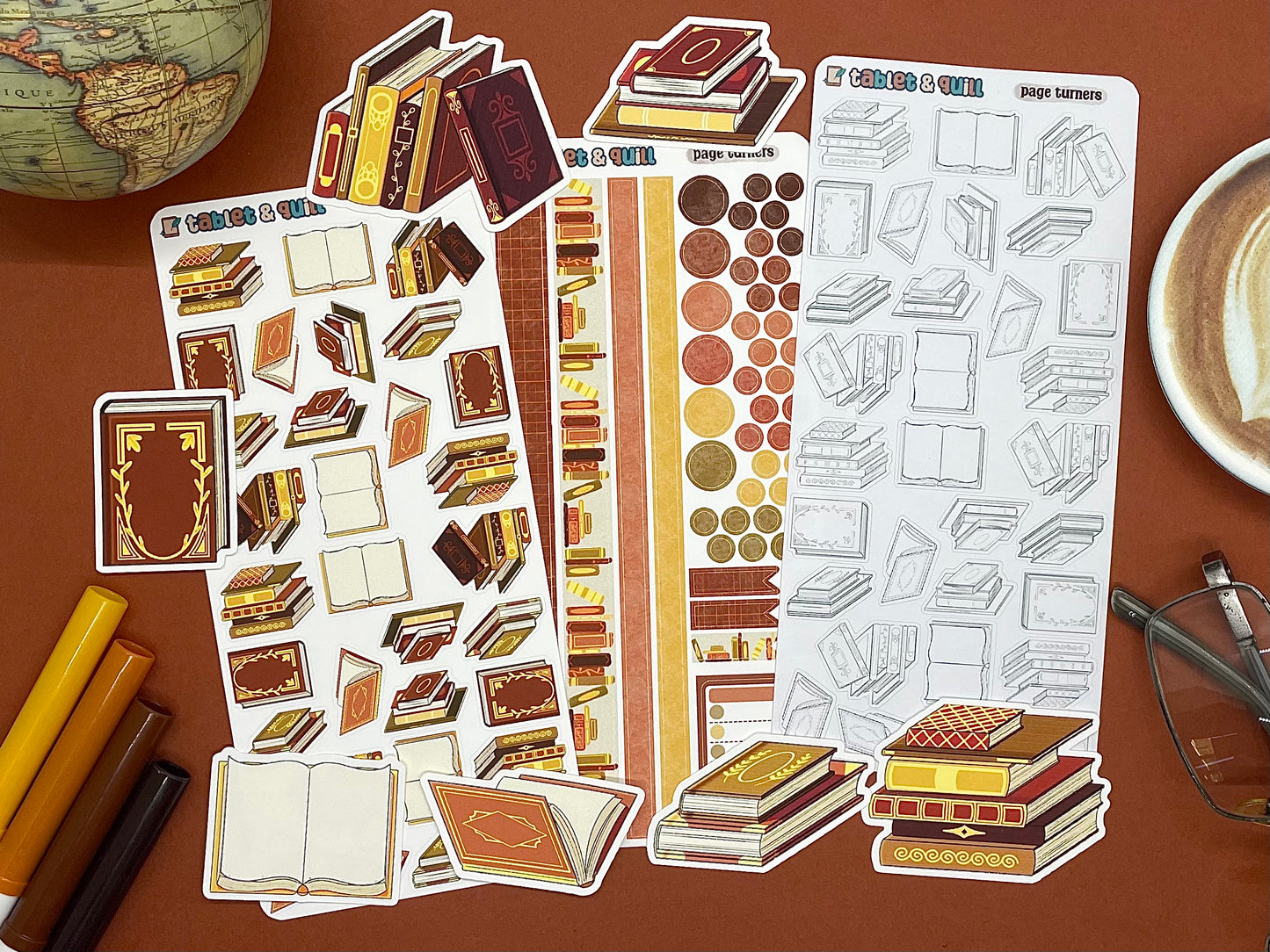 Book Themed Page Turners DIY Color Black & White Sticker Sheet
