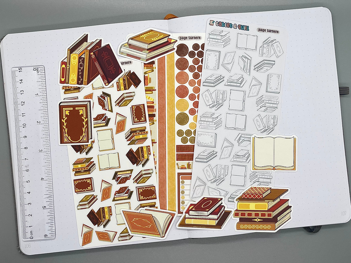 Book Themed Page Turners DIY Color Black & White Sticker Sheet