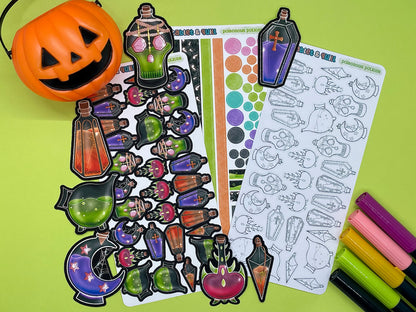Potion Themed Poisonous Potions DIY Color Black & White Sticker Sheet