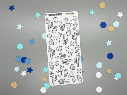 Cactus Themed Prickly Cacti DIY Color Black & White Sticker Sheet