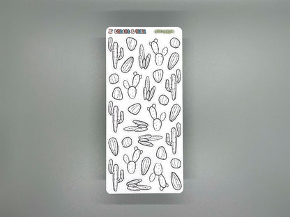 Cactus Themed Prickly Cacti DIY Color Black & White Sticker Sheet