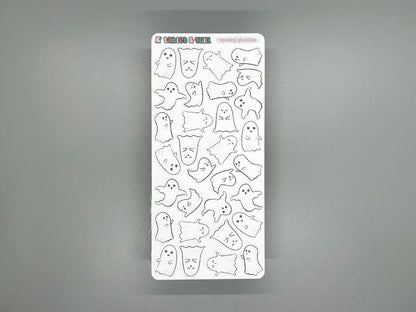 Ghost Themed Spooky Ghosties DIY Color Black & White Sticker Sheet
