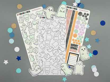 Ghost Themed Spooky Ghosties DIY Color Black & White Sticker Sheet