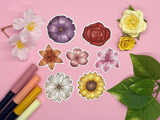 Flower Themed Spring Flowers Sticker Flakes Die Cut Set