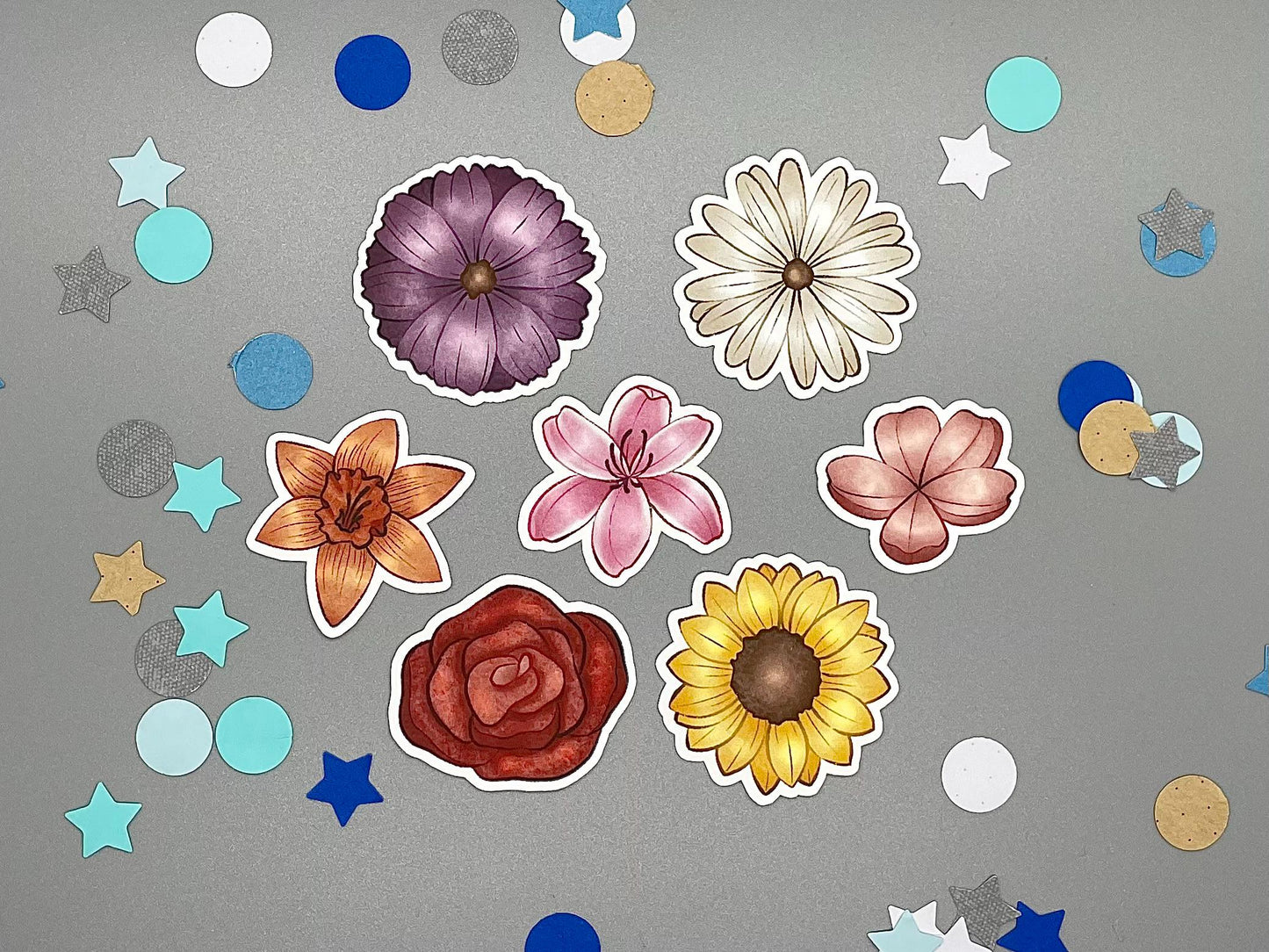 Flower Themed Spring Flowers Sticker Flakes Die Cut Set
