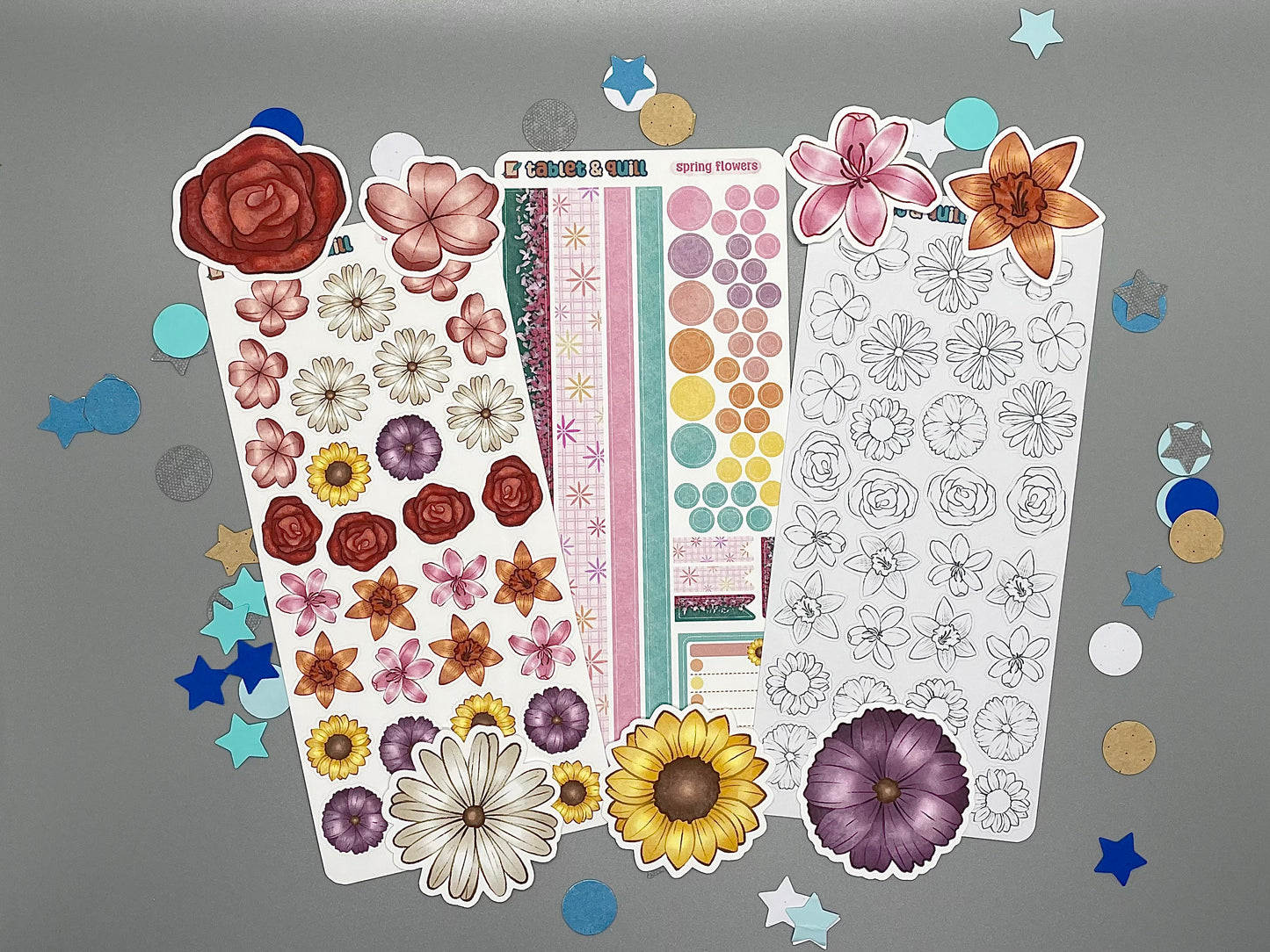 Flower Themed Spring Flowers Sticker Flakes Die Cut Set