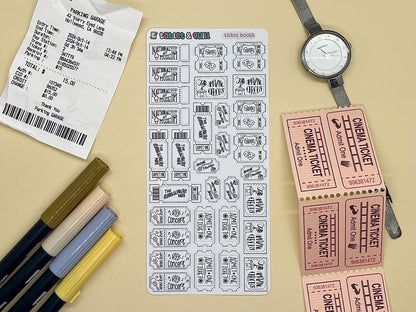 Ticket Themed Ticket Booth DIY Color Black & White Sticker Sheet