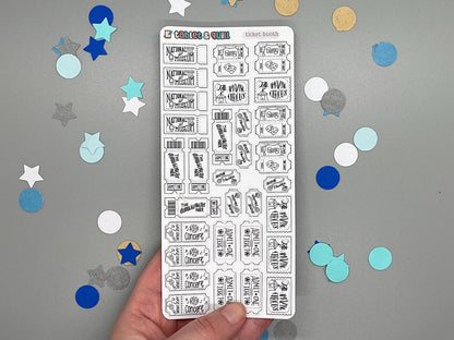 Ticket Themed Ticket Booth DIY Color Black & White Sticker Sheet