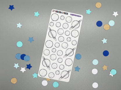 Space Themed Twinkling Planets DIY Color Black & White Sticker Sheet