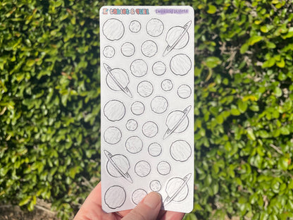 Space Themed Twinkling Planets DIY Color Black & White Sticker Sheet