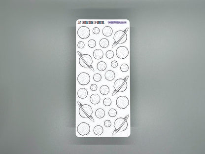 Space Themed Twinkling Planets DIY Color Black & White Sticker Sheet