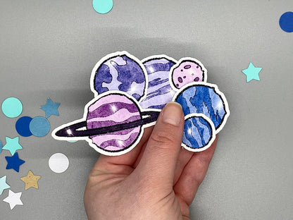 Space Themed Twinkling Planets Sticker Flakes Die Cut Set