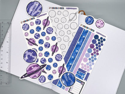Space Themed Twinkling Planets Sticker Flakes Die Cut Set