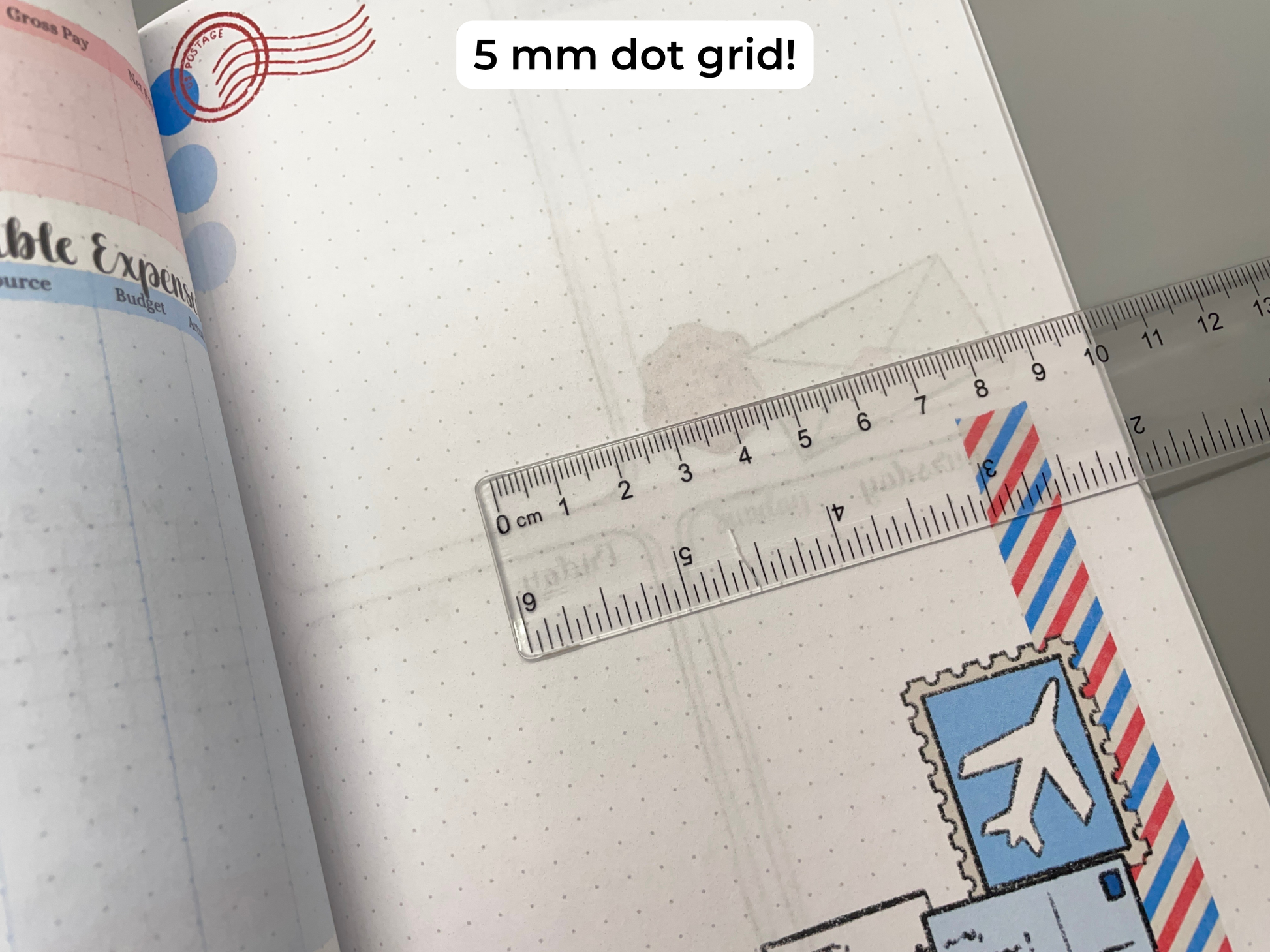 5mm dot grid. Ruler showing grid size of undated planner page.