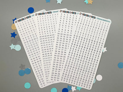 Vertical Numbers Stickers Sheet