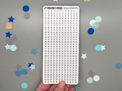 Vertical Numbers Stickers Sheet