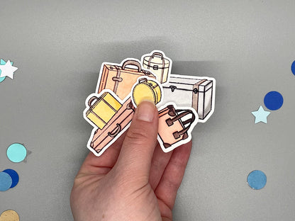 Set of vintage luggage themed die cut sticker flakes for bullet journals and planners.