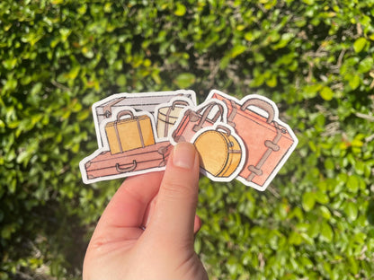 Set of vintage luggage themed die cut sticker flakes for bullet journals and planners.