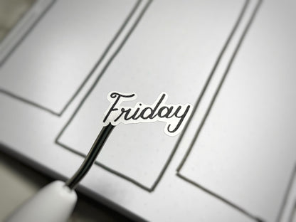 Closeup of weekdays sticker style 02 in a slanted script style.