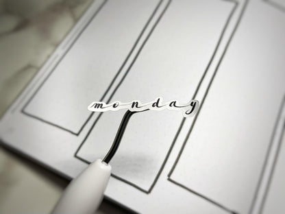 Closeup of weekdays sticker style 03 in a script style.