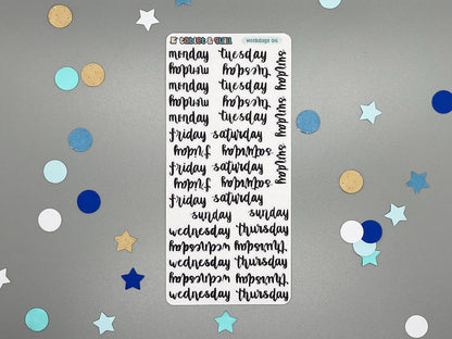 Sticker sheet of weekdays lettering in a script style. Named weekdays 06.